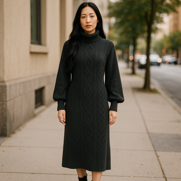 Yohji Yamamoto Dress Womens Size 2 Charcoal Wool Japan Designer Midi Length NWT - Picture 1 of 12